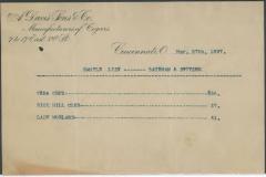 Cigar Manufacturing Sample List (1897) from Cincinnati Based A. Davis Son's & Co.