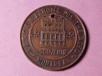 Token Issued by the B&S.S & N.Z Home for the Aged in Montreal, Canada