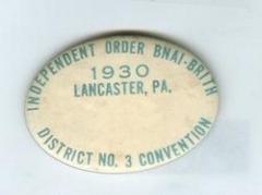 Independent Order of B’nai B’rith Pin from 1930 Lancaster, PA District No 3 Convention
