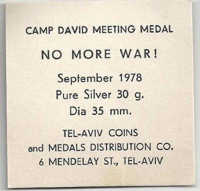 Camp David Meeting – “No More War” Medal 