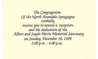 Invitation to Dedication of the North Avondale Synagogue Albert &amp; Sadye Harris Memorial Sanctuary
