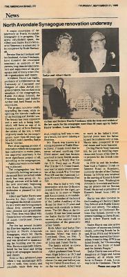 Articles regarding the Dedication of the North  Avondale Synagogue Albert & Sadye Harris Memorial Sanctuary