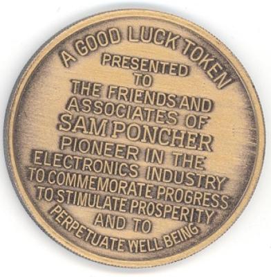 Sam Poncher 1970 Testimonial Dinner Medal