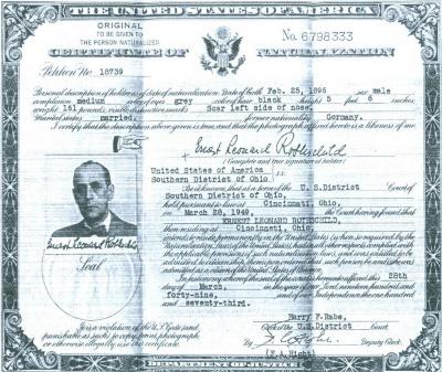 Certificate of Naturalization for Ernst "Ernest" Rothschild
