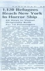 S.S. Navemar arrives in New York - newspaper clipping