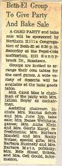 Northern Hills Synagogue (Beth El) Sponsors Card Party and Bake Sale 1962 (Cincinnati, OH)