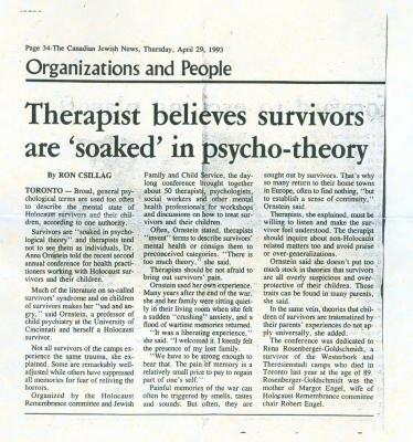 "Therapist believes survivors are 'soaked' in psycho-theory" - article published in The Canadian Jewish News