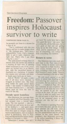 "Survivor writes of Freedom" - article published in The Cincinnati Enquirer