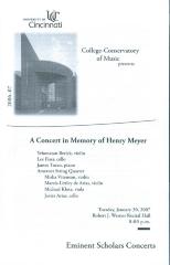 "A Concert in Memory of Henry Meyer" - Univerisity of Cincinnati: College-Conservatory of Music