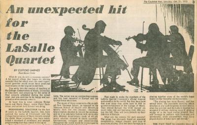 "An unexpected hit for the LaSalle Quartet" - newspaper article from The Post