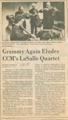 "Grammy Again Eludes CCM's LaSalle Quartet" - newspaper clipping