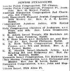 Listing of Cincinnati Synagogues from 1922 Edition of Williams' Cincinnati City Directory