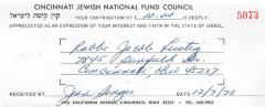 Cincinnati National Jewish Fund (Cincinnati, OH) - Contribution Receipt (no. 5073), 1970