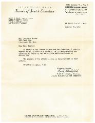 Letter to Benjamin Dombar from the Cincinnati (Ohio) Bureau of Jewish Education - 1952